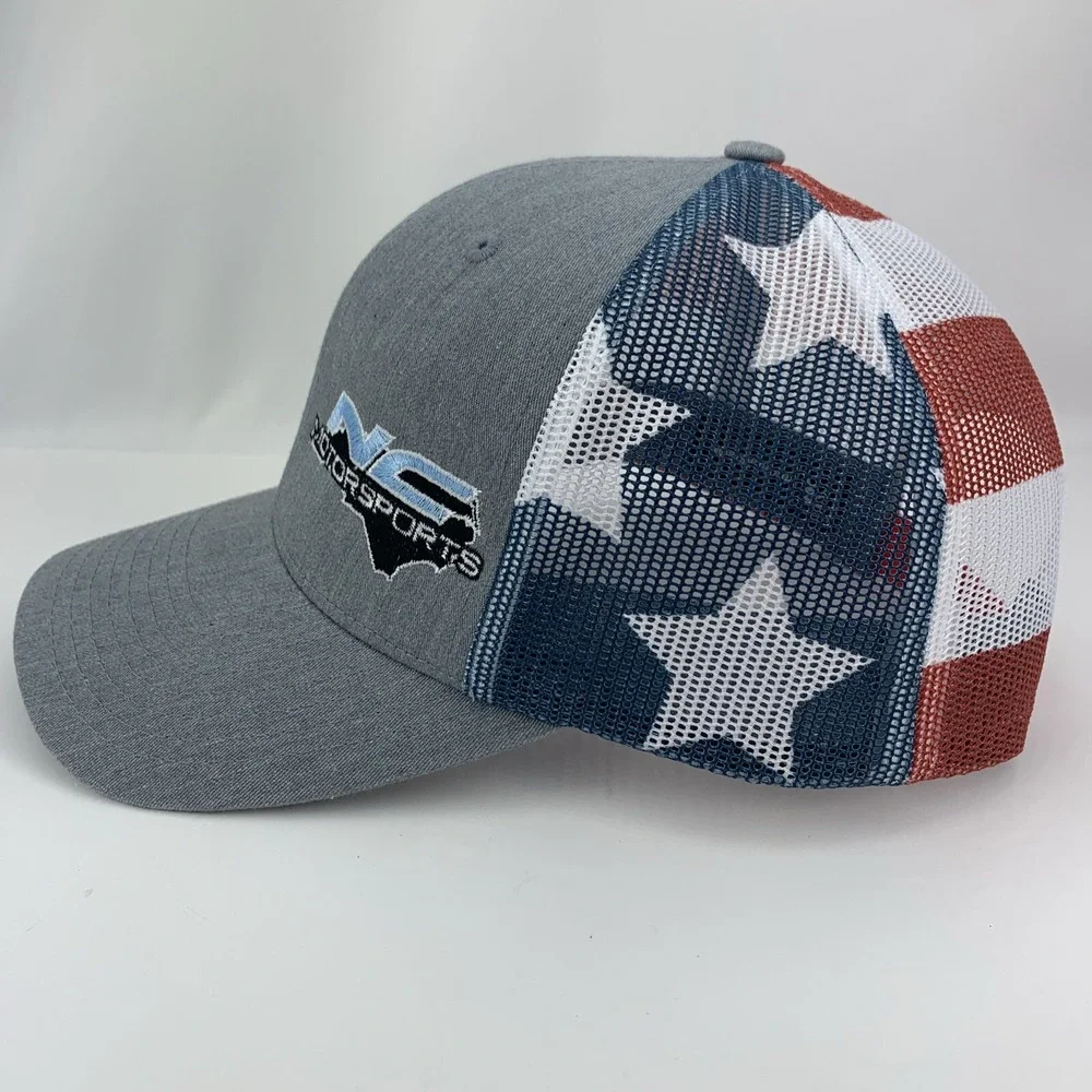 NC Motorsports Hat Flag Mesh Red White Blue Richardson 112PM Snap Trucker Cap